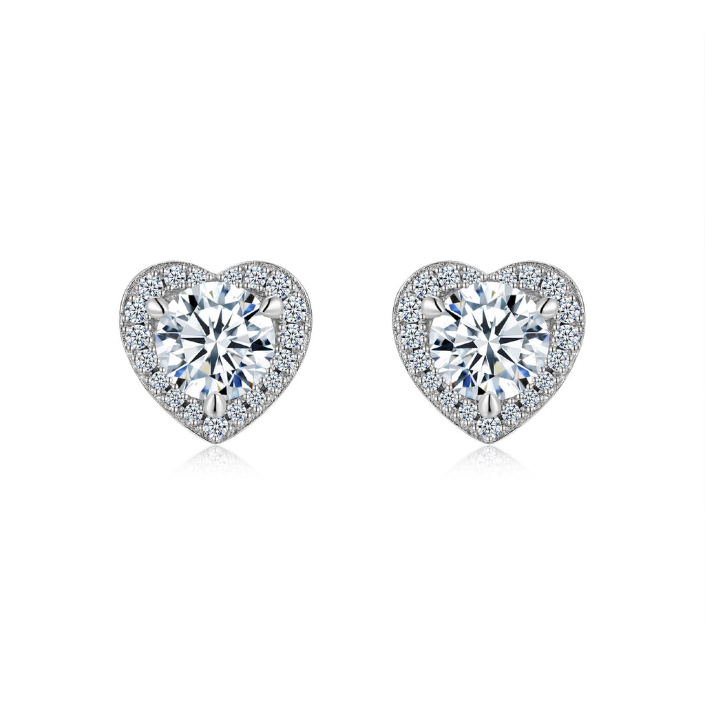 Adora Moissanite Heart Halo Stud Earrings in Sterling Silver