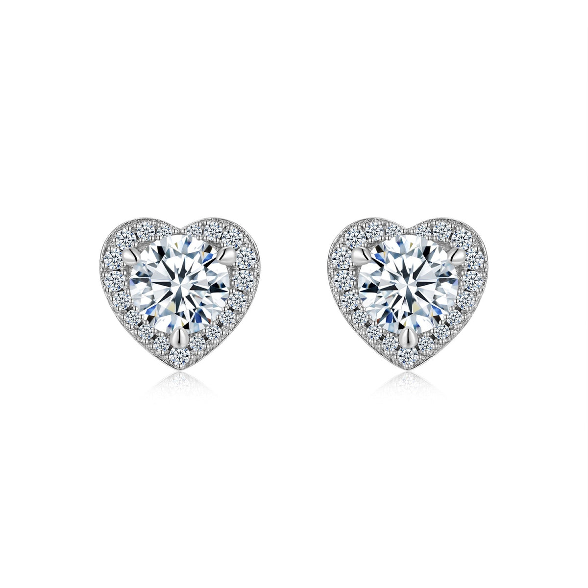 Adora Moissanite Heart Halo Stud Earrings in Sterling Silver