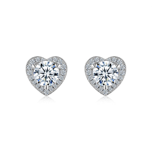 Adora Moissanite Heart Halo Stud Earrings in Sterling Silver
