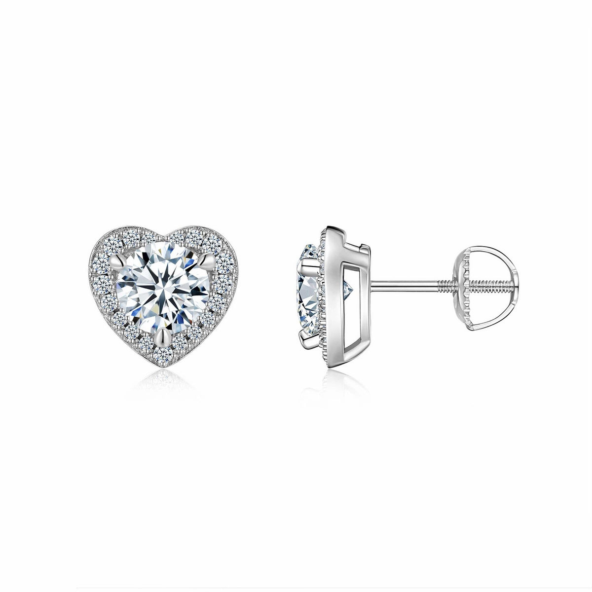 Adora Moissanite Heart Halo Stud Earrings in Sterling Silver
