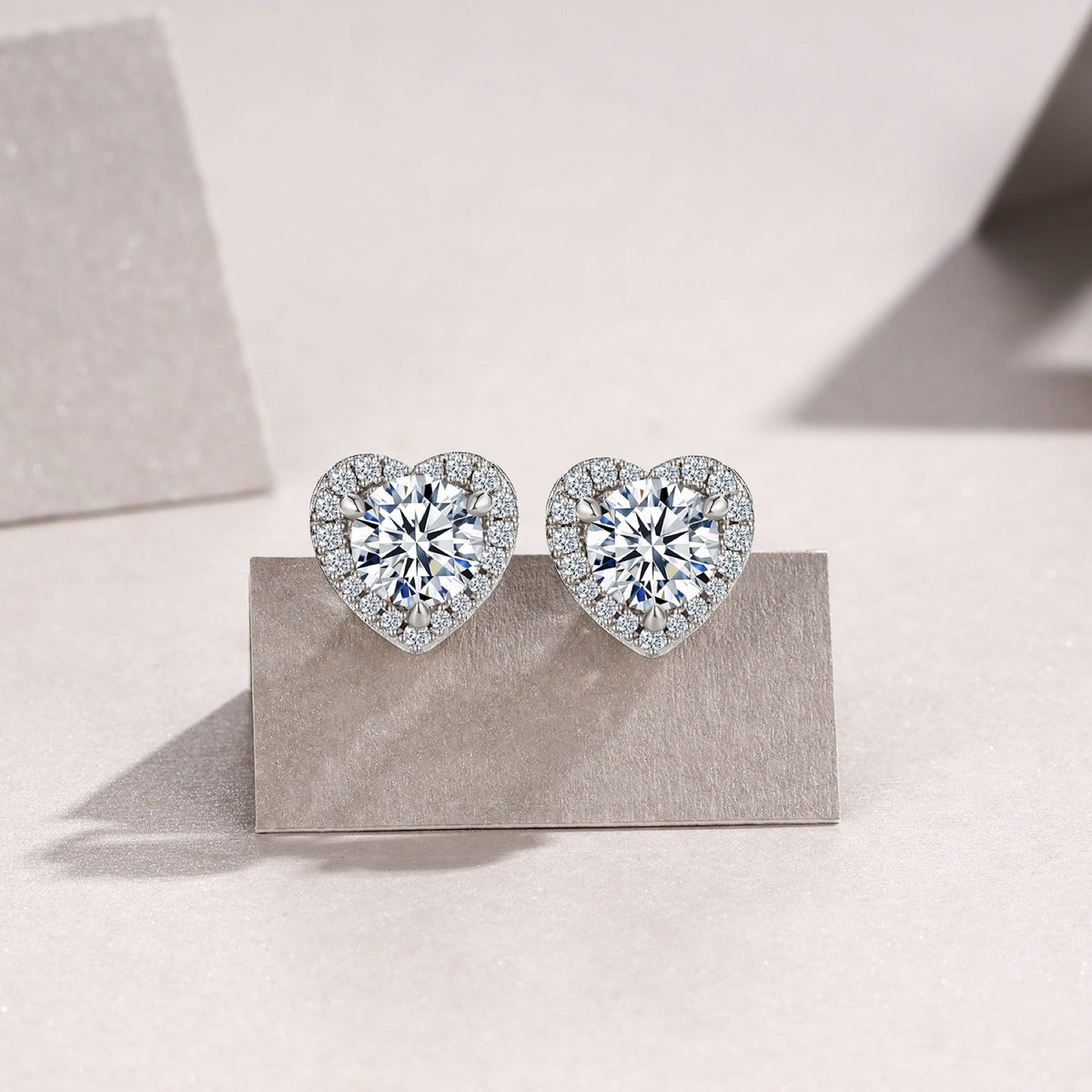 Adora Moissanite Heart Halo Stud Earrings in Sterling Silver