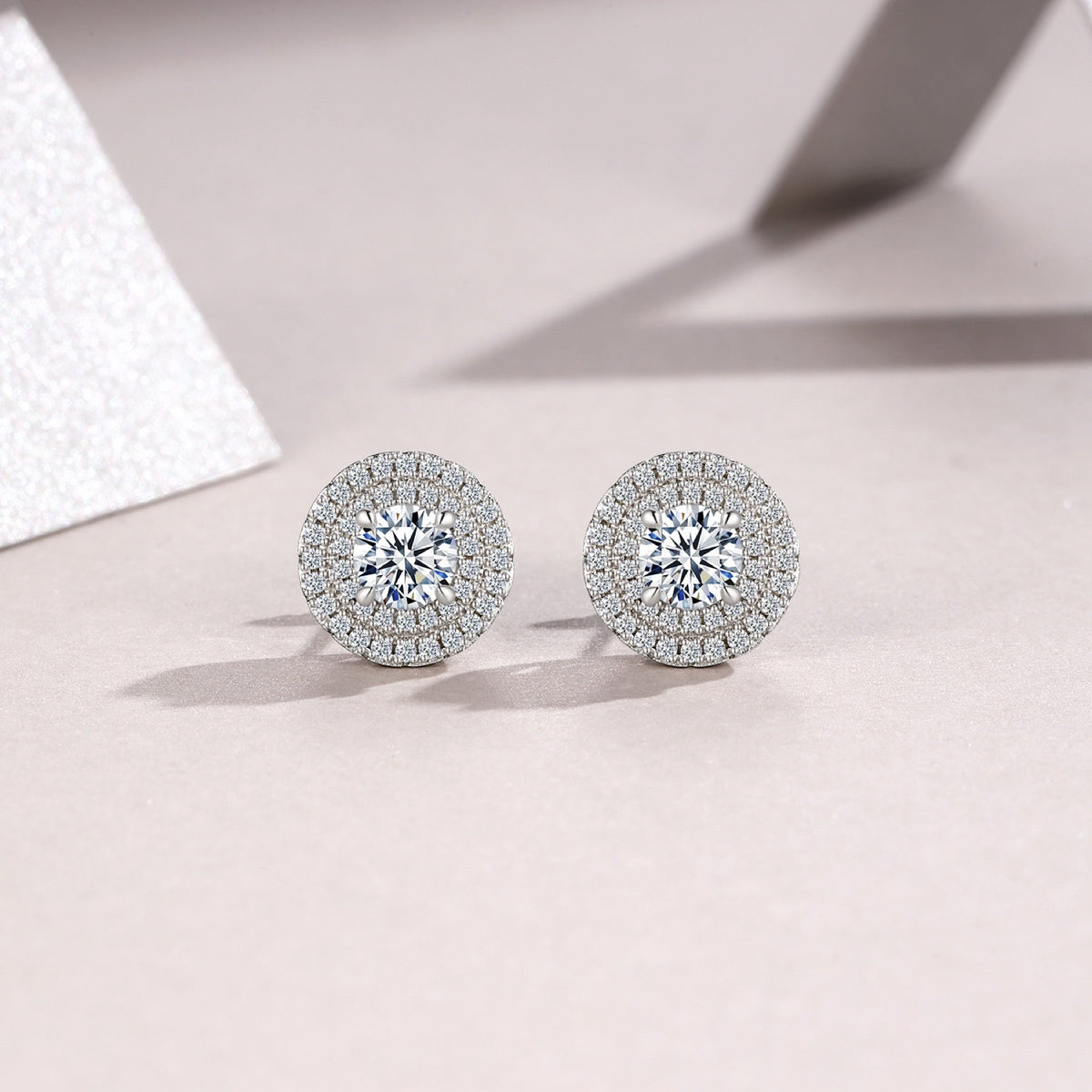 Solaria Moissanite Halo Stud Earrings in Sterling Silver