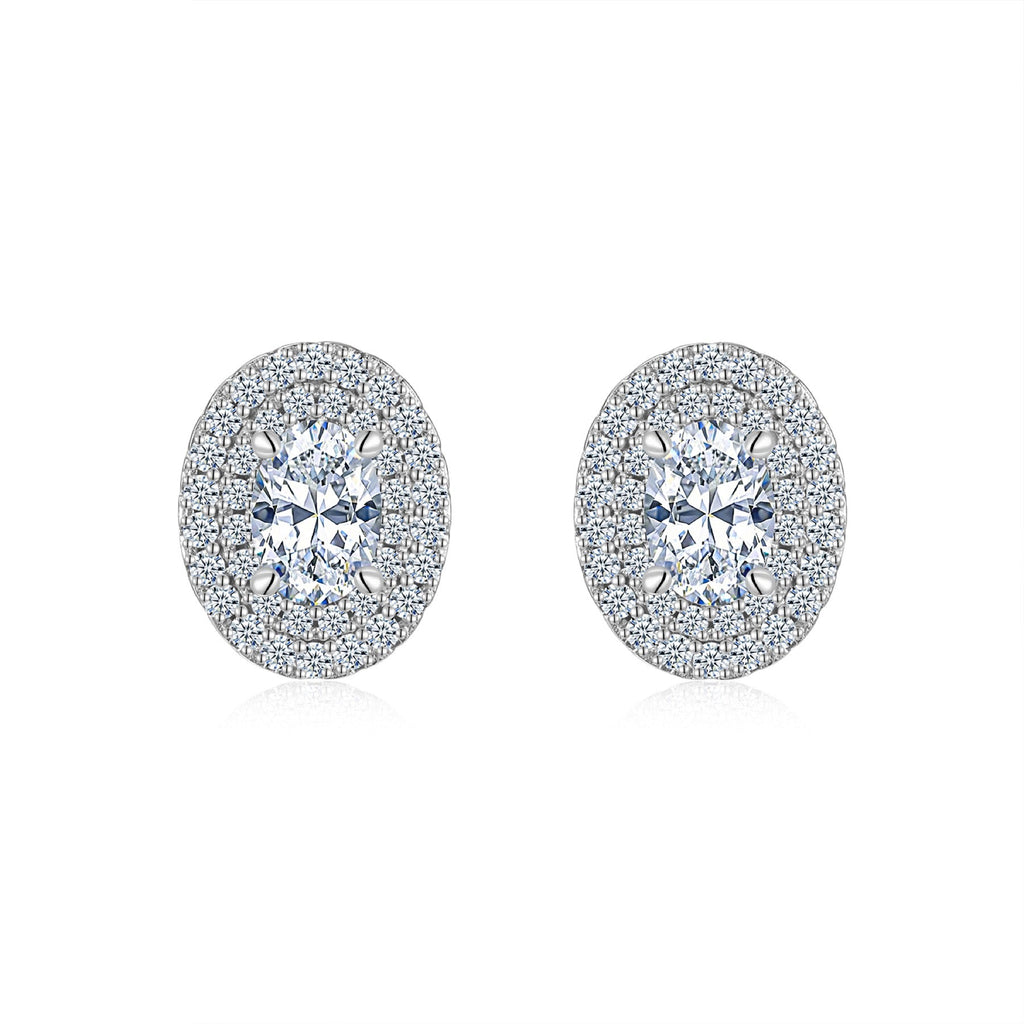 Olivia Moissanite Oval Halo Stud Earrings in Sterling Silver