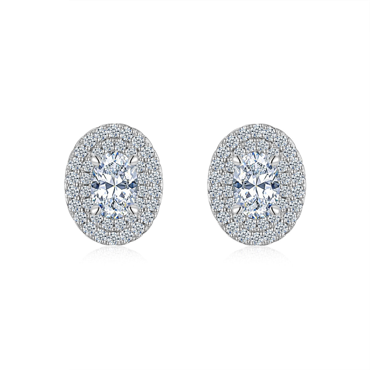 Olivia Moissanite Oval Halo Stud Earrings in Sterling Silver