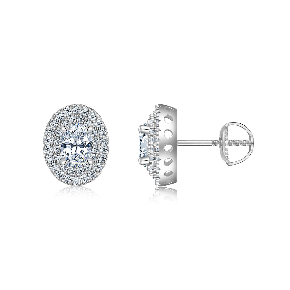 Olivia Moissanite Oval Halo Stud Earrings in Sterling Silver
