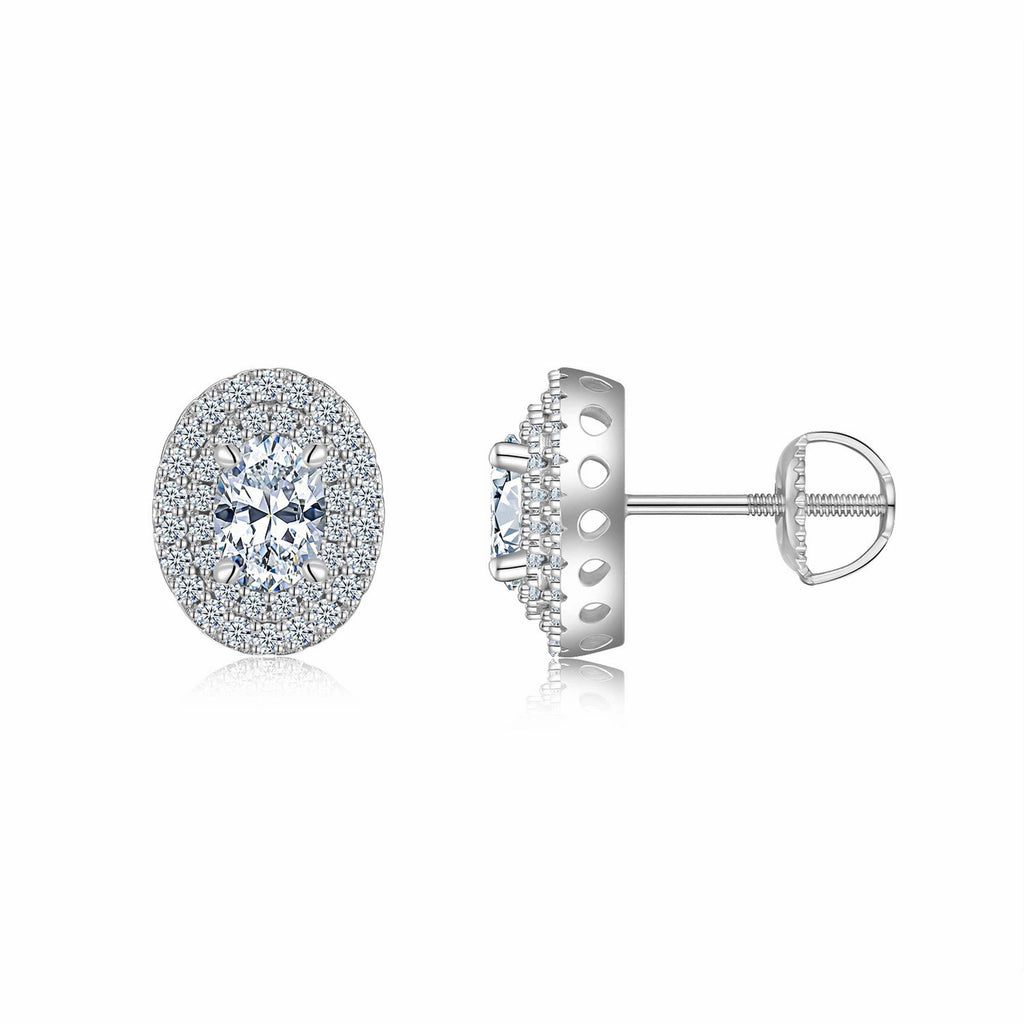 Olivia Moissanite Oval Halo Stud Earrings in Sterling Silver