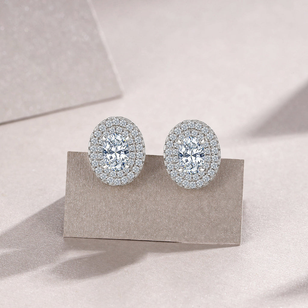 Olivia Moissanite Oval Halo Stud Earrings in Sterling Silver