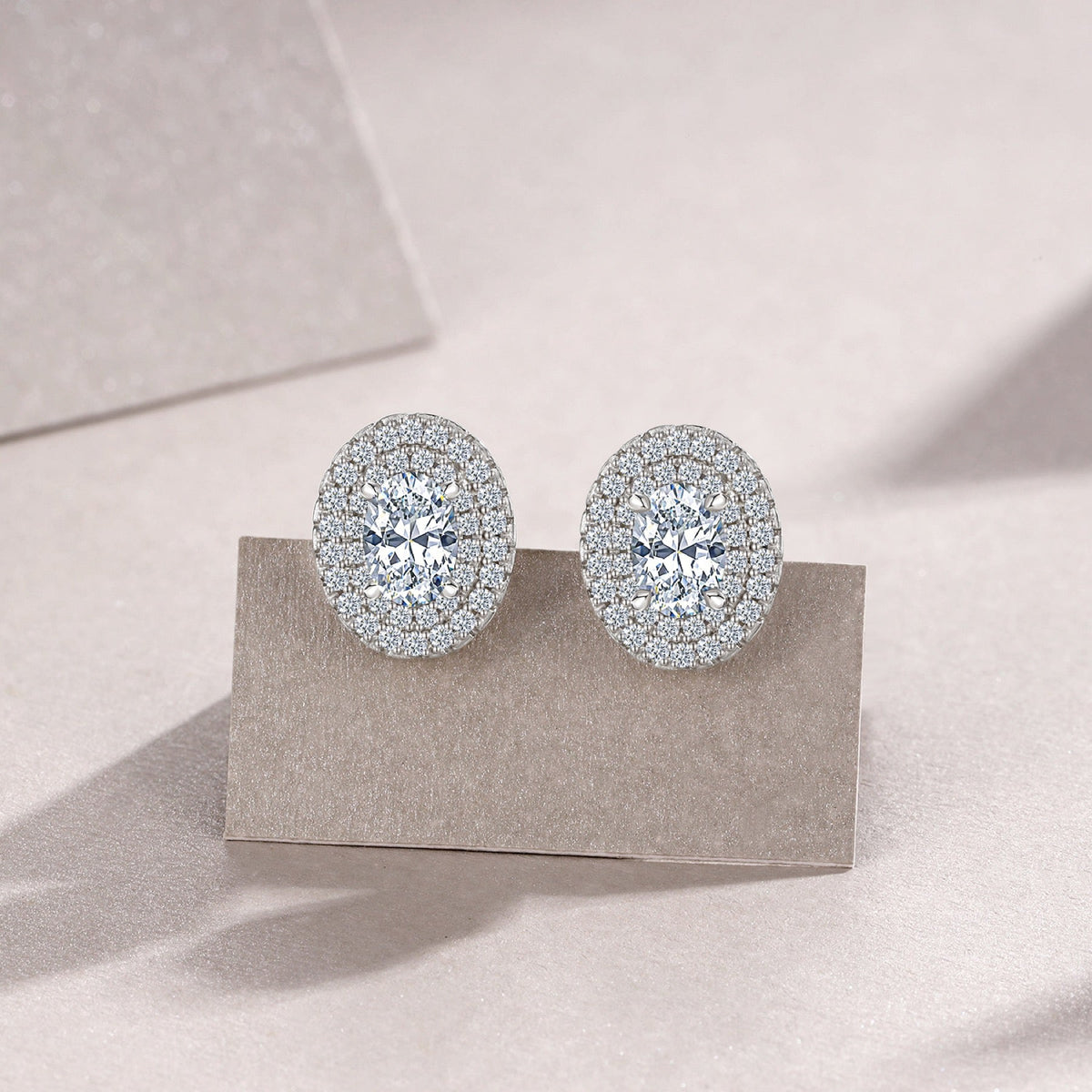 Olivia Moissanite Oval Halo Stud Earrings in Sterling Silver