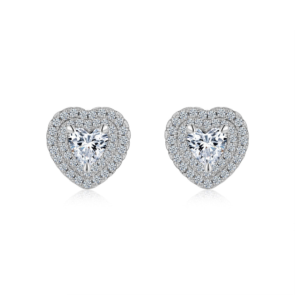 Cherie Moissanite Heart Halo Stud Earrings in Sterling Silver