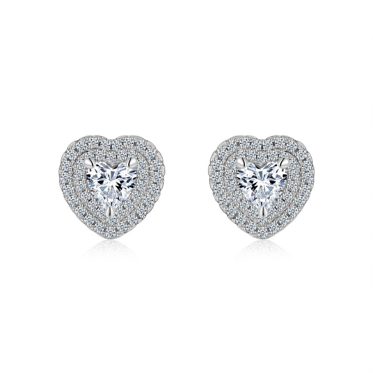 Cherie Moissanite Heart Halo Stud Earrings in Sterling Silver