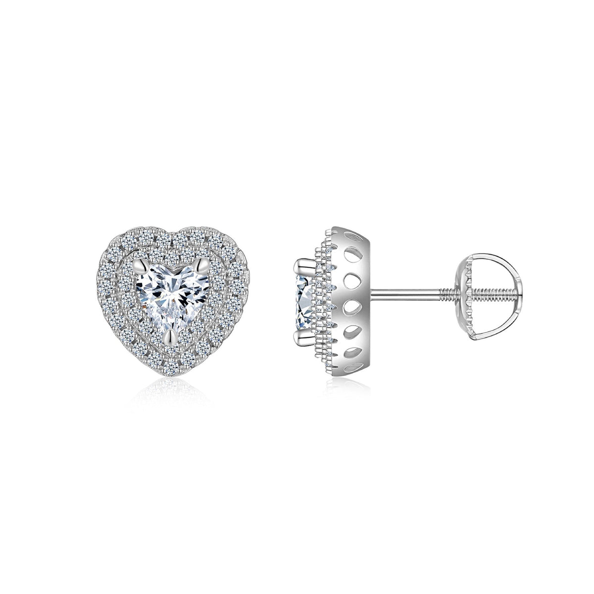 Cherie Moissanite Heart Halo Stud Earrings in Sterling Silver