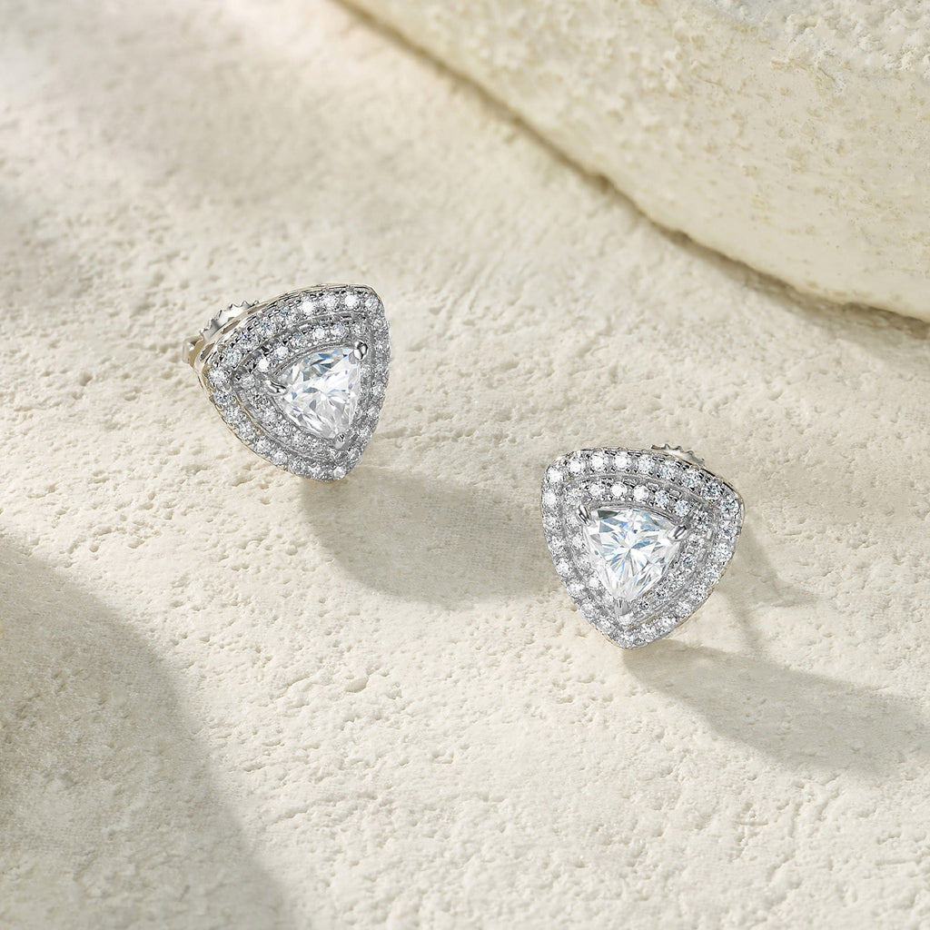 Trillia Moissanite Halo Stud Earrings in Sterling Silver