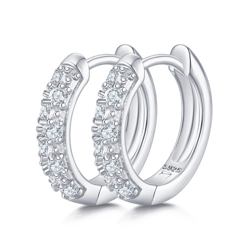 Bandeau Moissanite Huggie Hoop Earrings in Sterling Silver