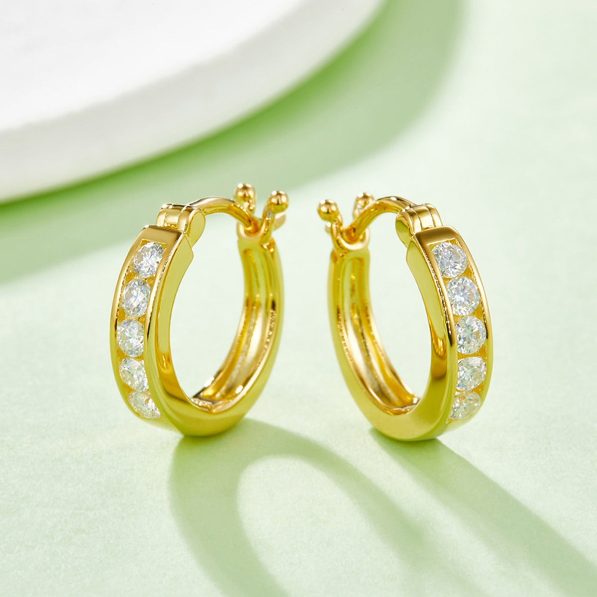 Station Moissanite Huggie Hoop Earrings in Sterling Silver