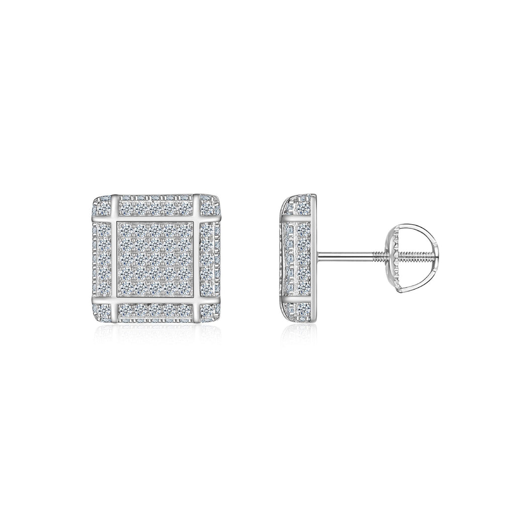 Blocc Moissanite Pavé Stud Earrings in Sterling Silver