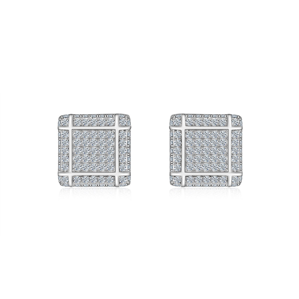 Blocc Moissanite Pavé Stud Earrings in Sterling Silver