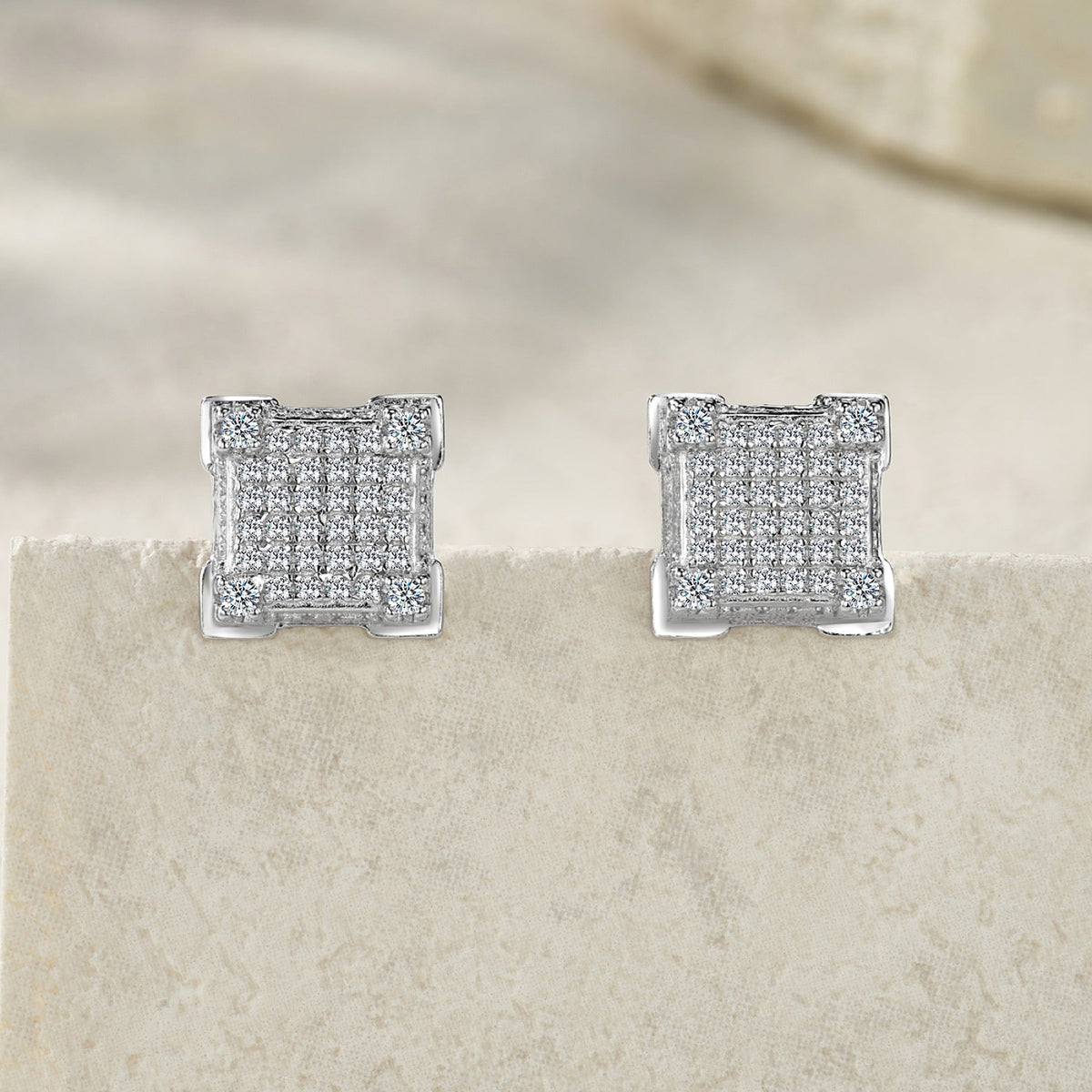 Cubis Moissanite Pavé Stud Earrings in Sterling Silver