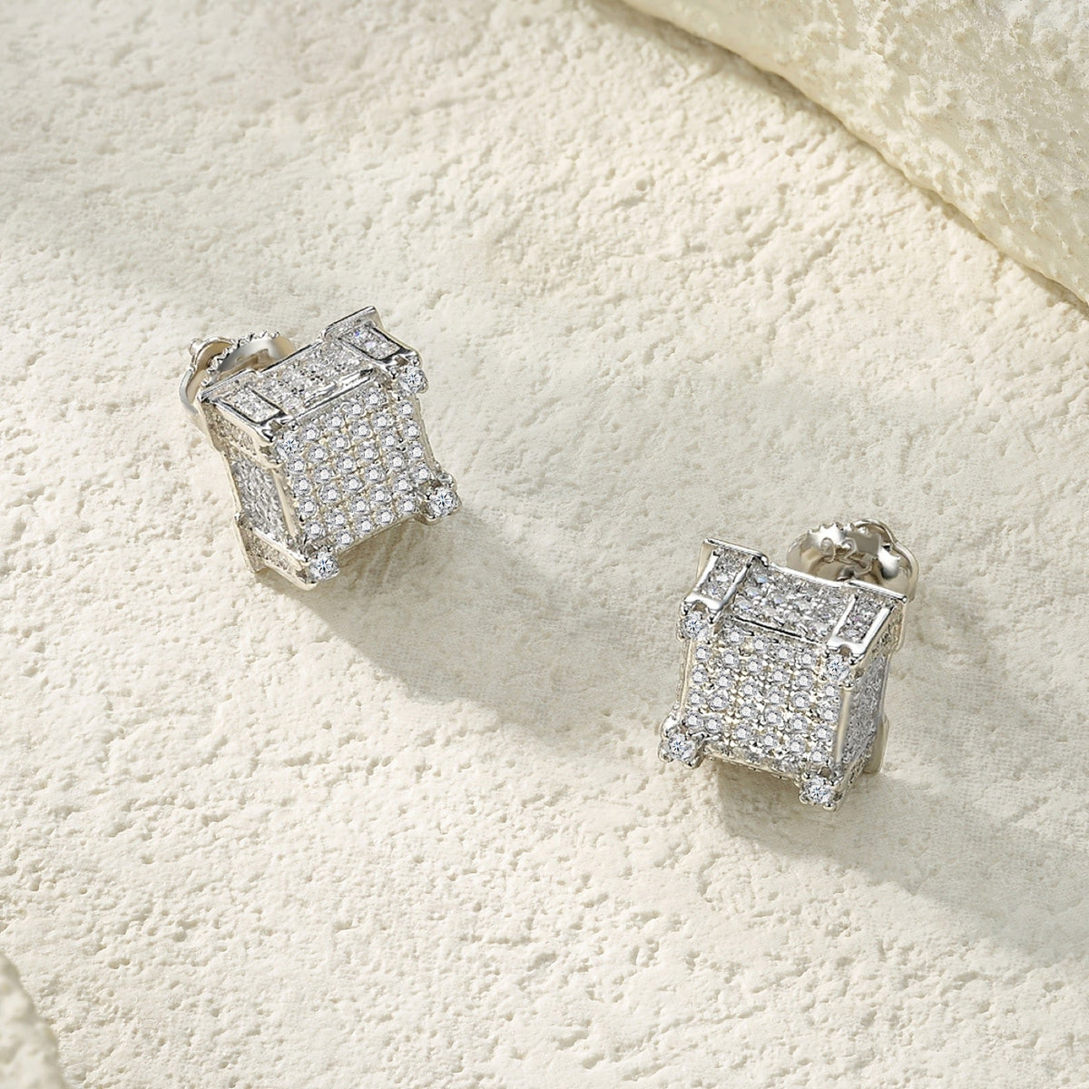 Cubis Moissanite Pavé Stud Earrings in Sterling Silver