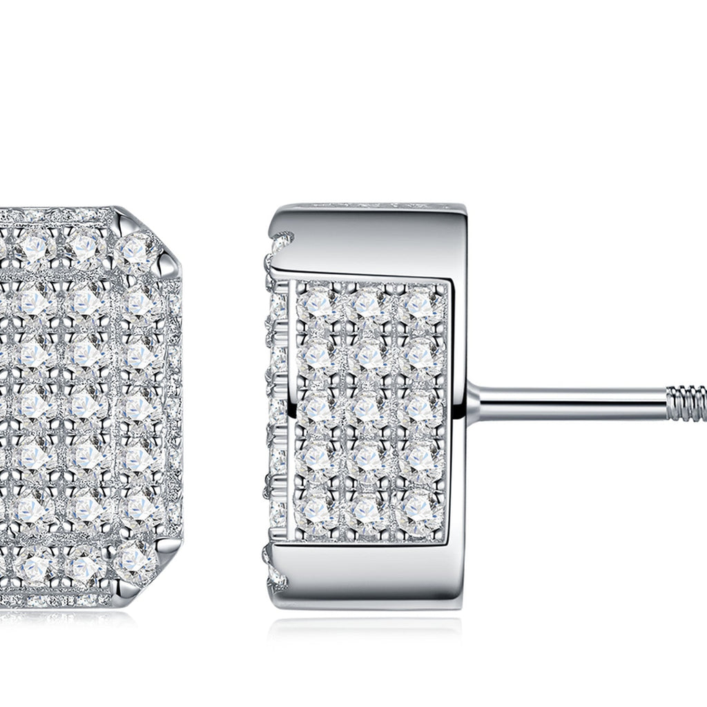 Tile Moissanite Pavé Stud Earrings in Sterling Silver