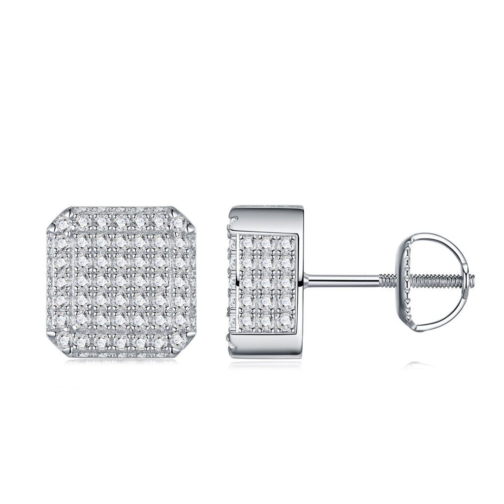 Tile Moissanite Pavé Stud Earrings in Sterling Silver
