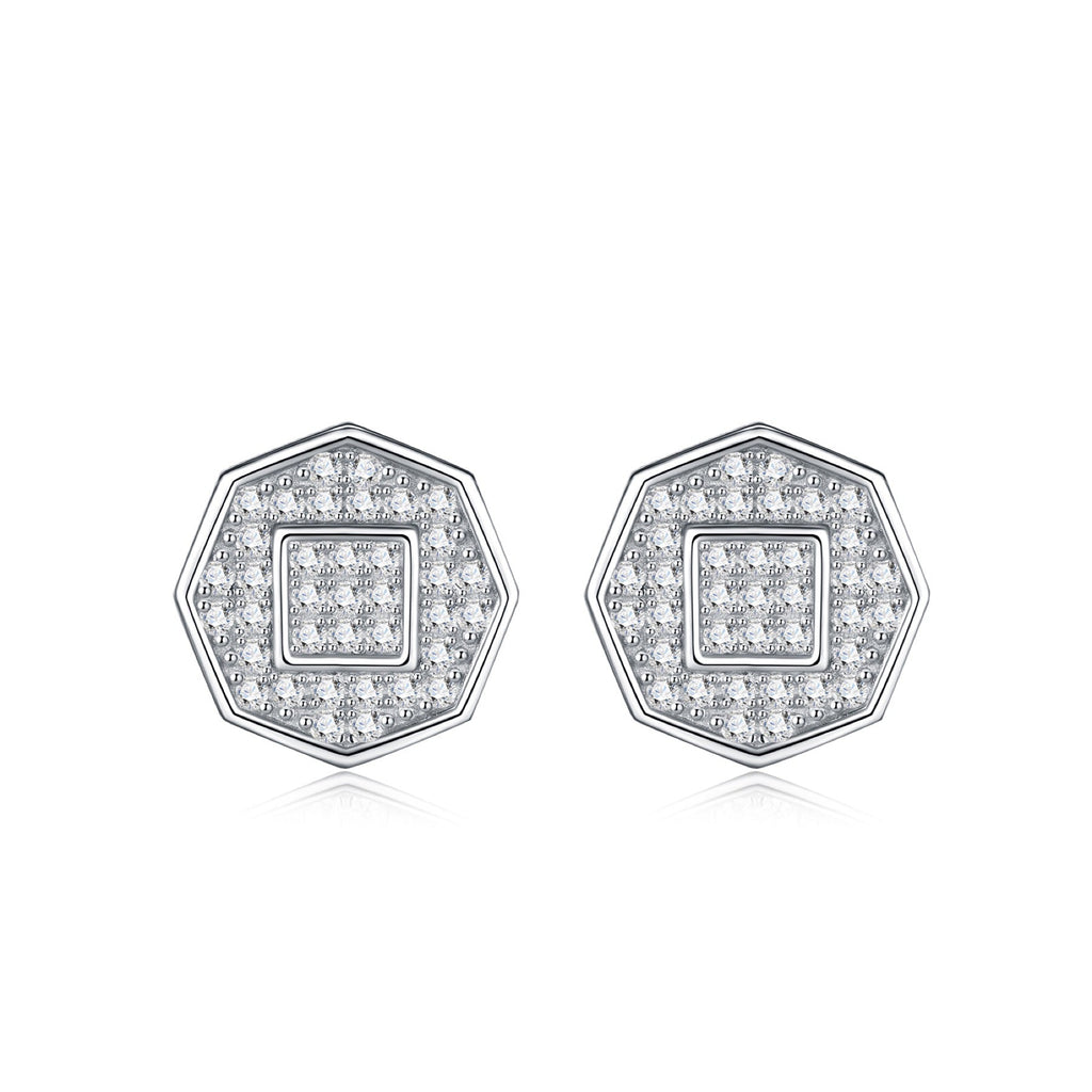 Octet Moissanite Pavé Stud Earrings in Sterling Silver