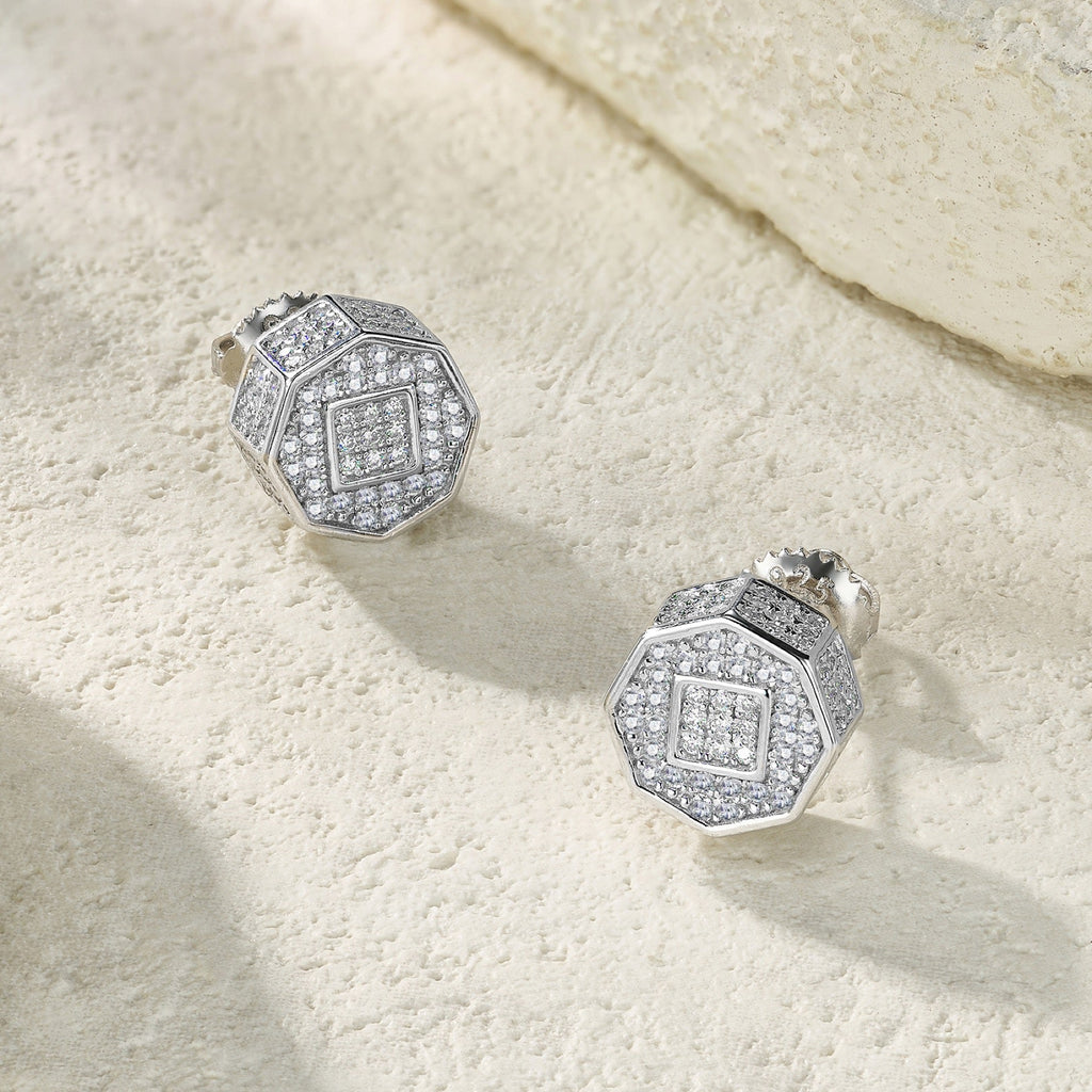 Octet Moissanite Pavé Stud Earrings in Sterling Silver