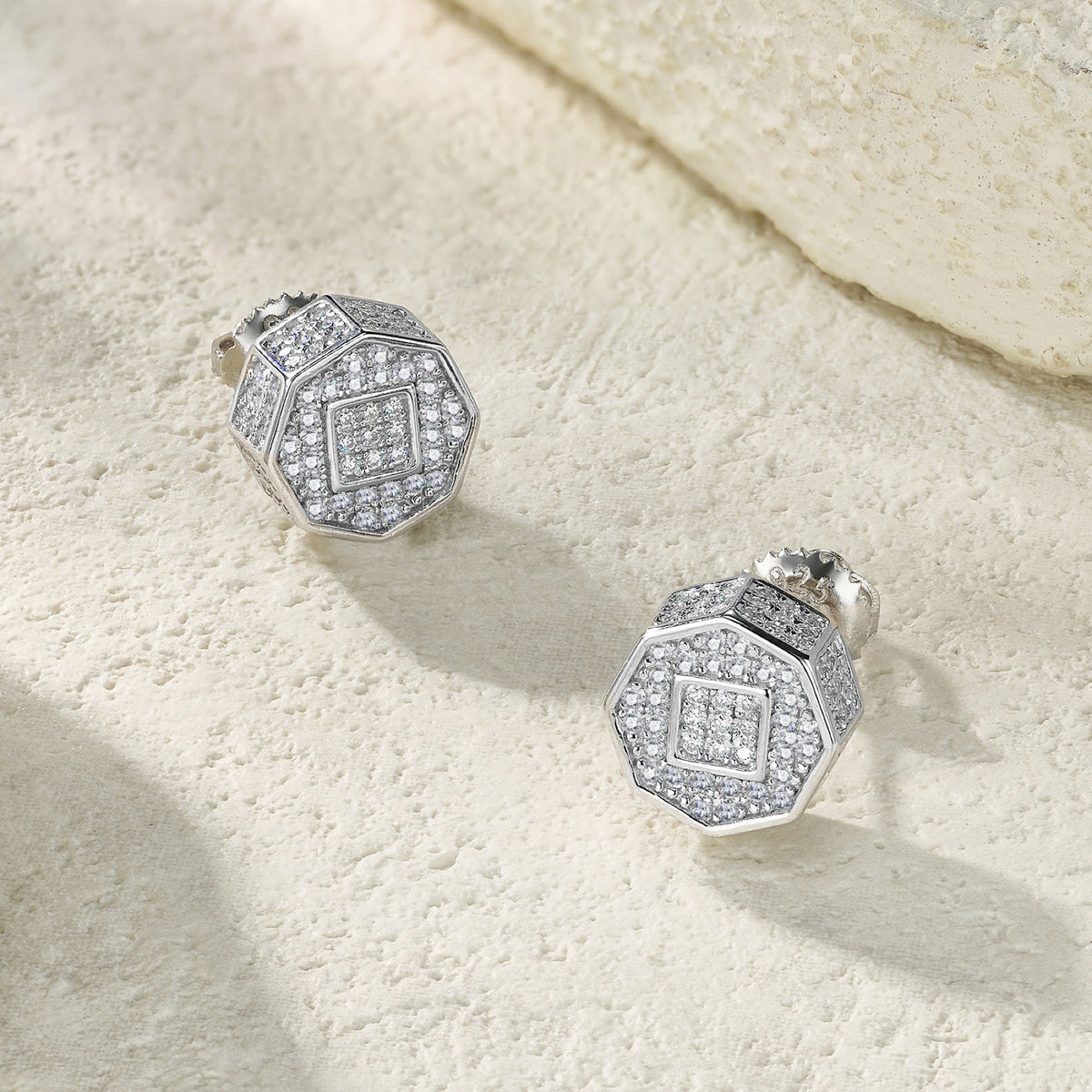 Octet Moissanite Pavé Stud Earrings in Sterling Silver