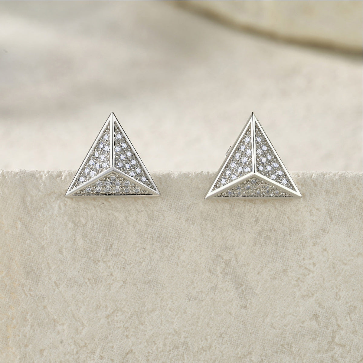 Trigon Moissanite Pavé Stud Earrings in Sterling Silver