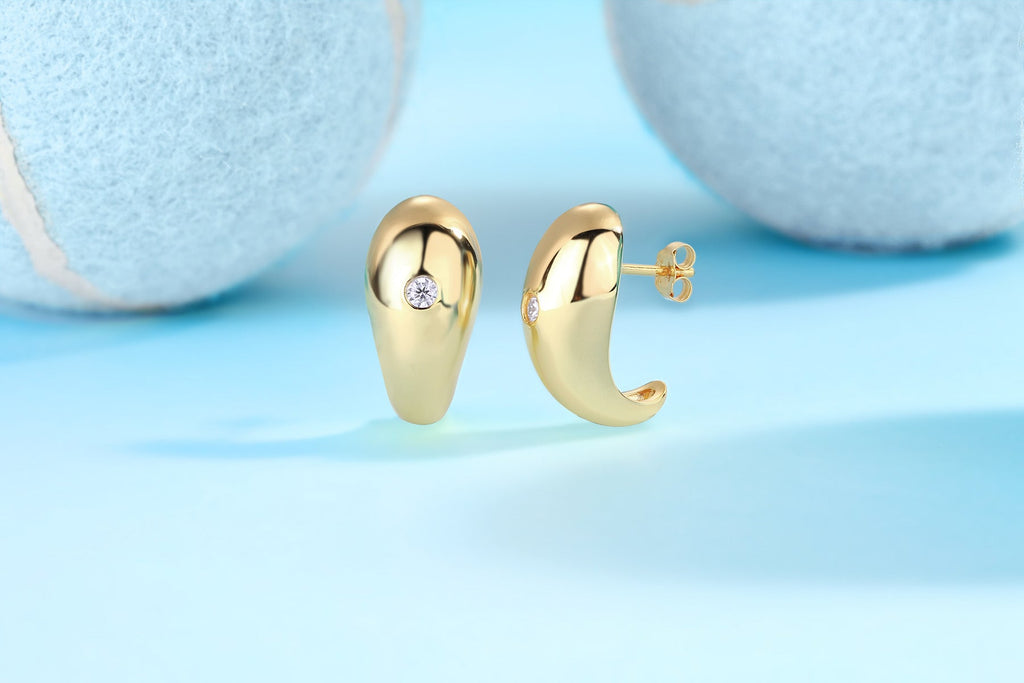 Bullion Moissanite Half-Hoop Stud Earrings in Gold-Tone Sterling Silver