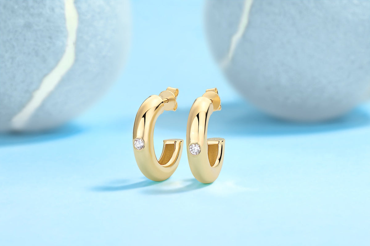 Solano Moissanite Hoop Earrings in Gold-Tone Sterling Silver