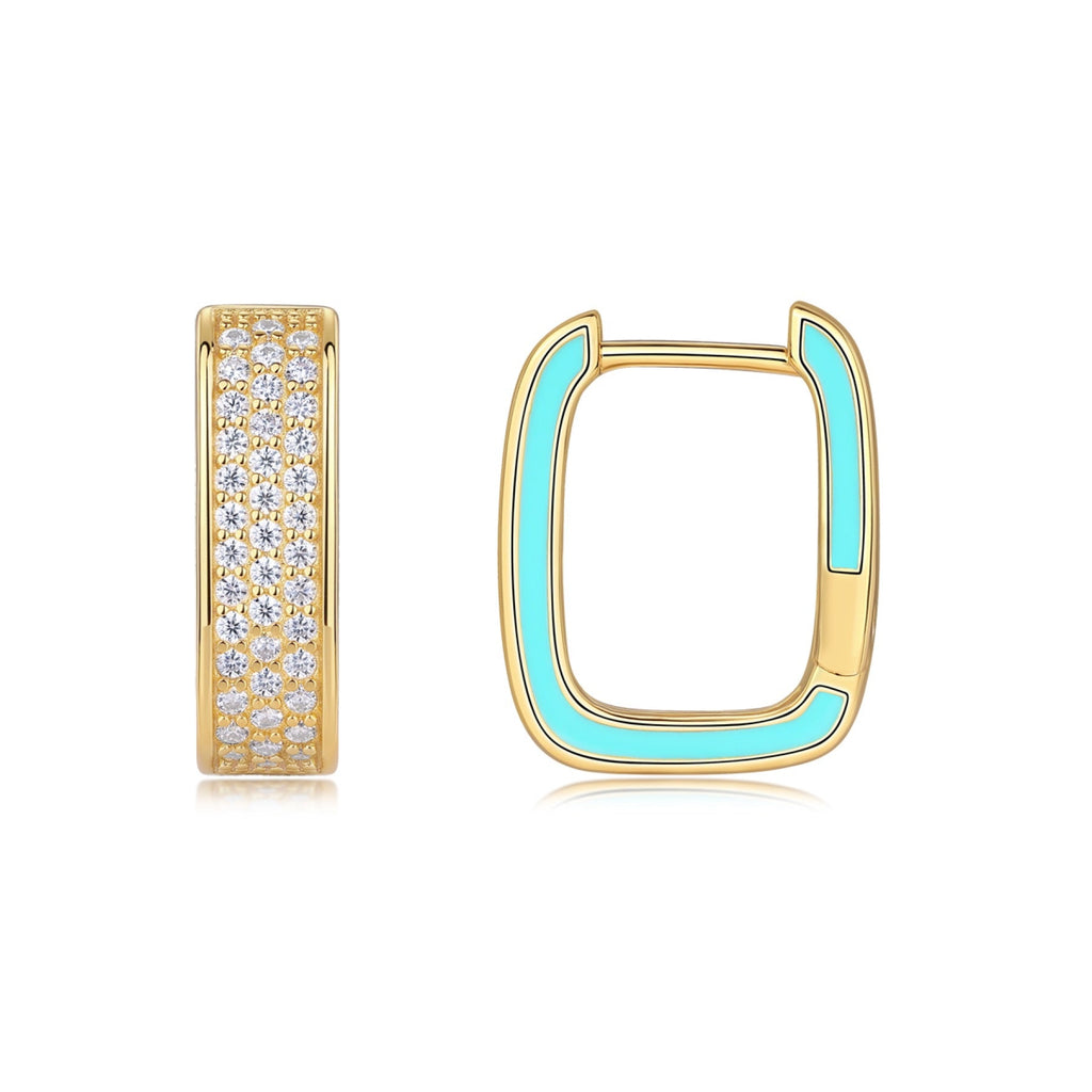 Riviera Moissanite Enamel Huggie Hoop Earrings in Gold-Tone Sterling Silver