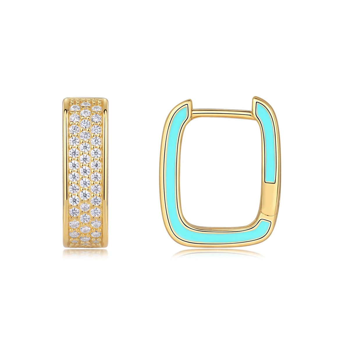 Riviera Moissanite Enamel Huggie Hoop Earrings in Gold-Tone Sterling Silver