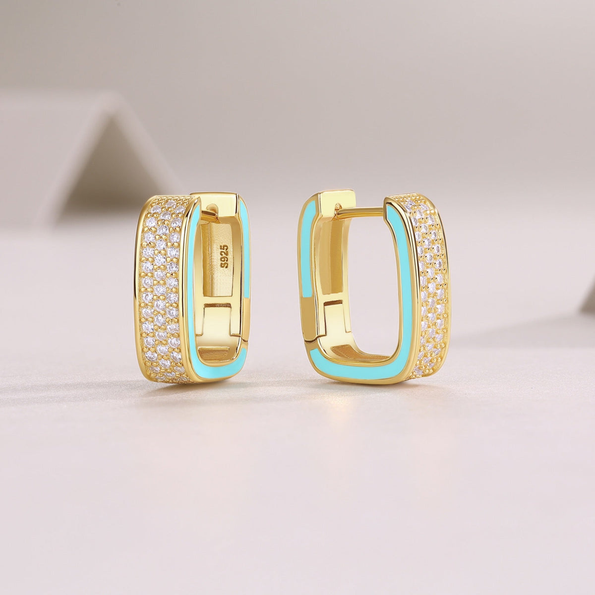 Riviera Moissanite Enamel Huggie Hoop Earrings in Gold-Tone Sterling Silver