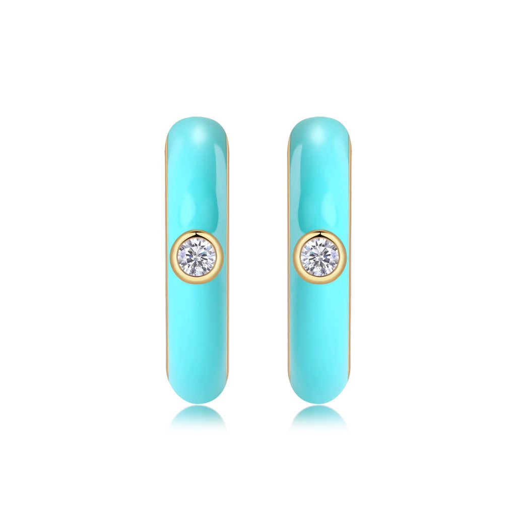 Azur Moissanite Enamel Hoop Earrings in Gold-Tone Sterling Silver