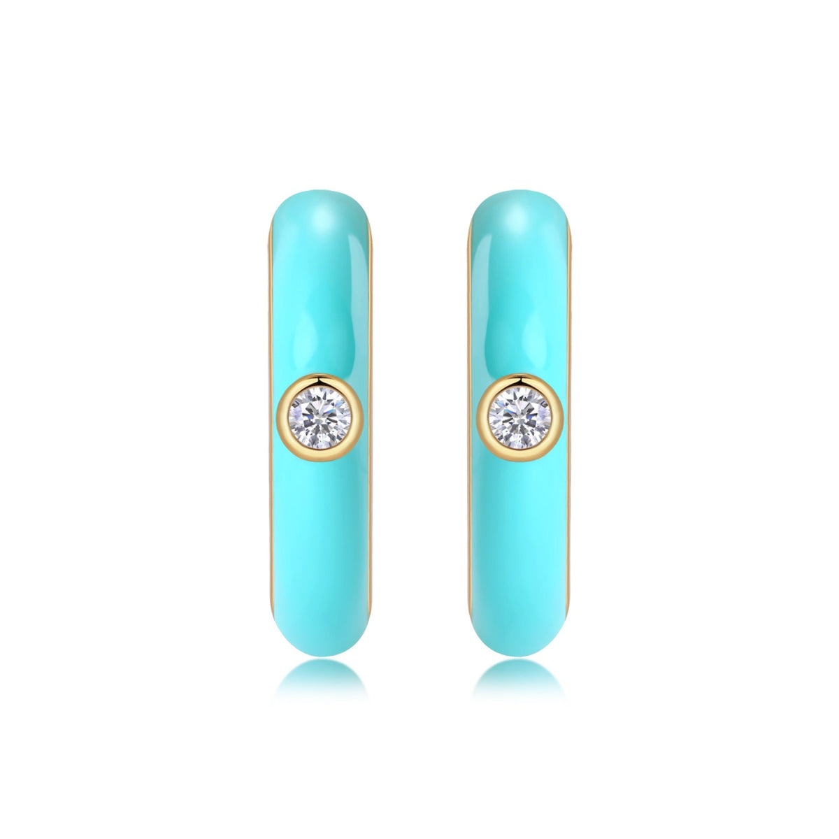 Azur Moissanite Enamel Hoop Earrings in Gold-Tone Sterling Silver