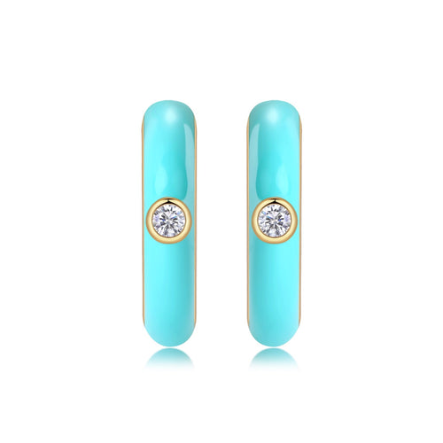 Azur Moissanite Enamel Hoop Earrings in Gold-Tone Sterling Silver