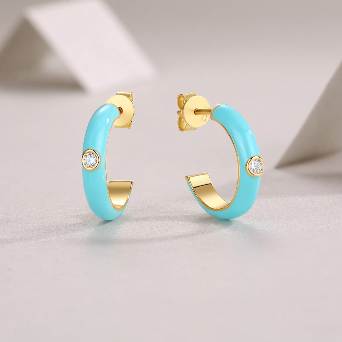 Azur Moissanite Enamel Hoop Earrings in Gold-Tone Sterling Silver