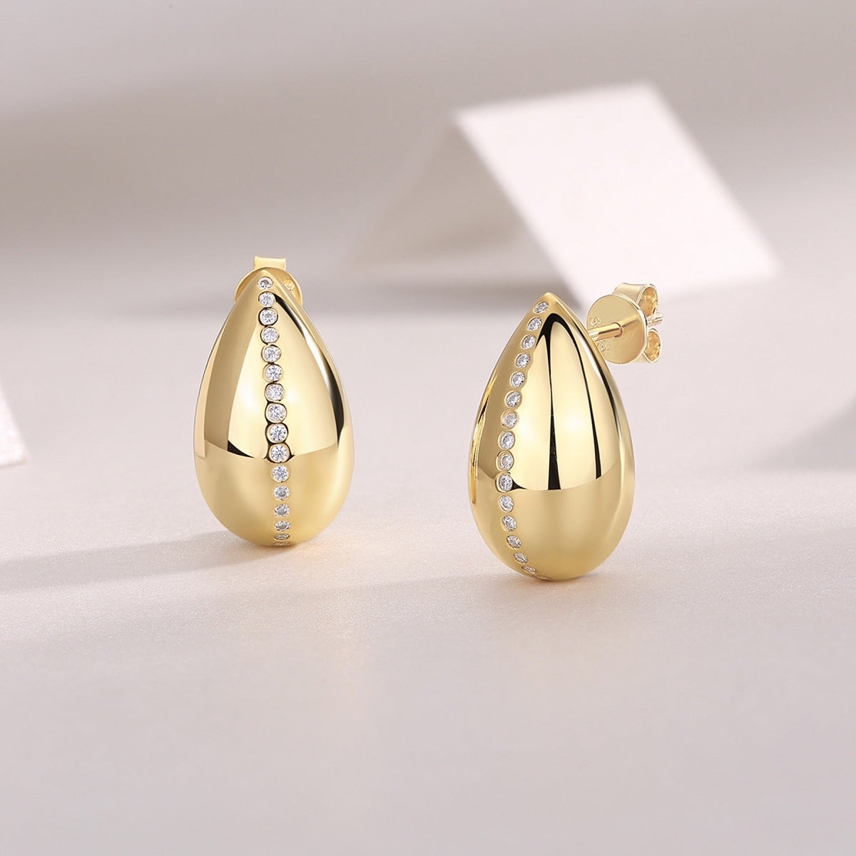 Larme Moissanite Teardrop Stud Earrings in Gold-Tone Sterling Silver