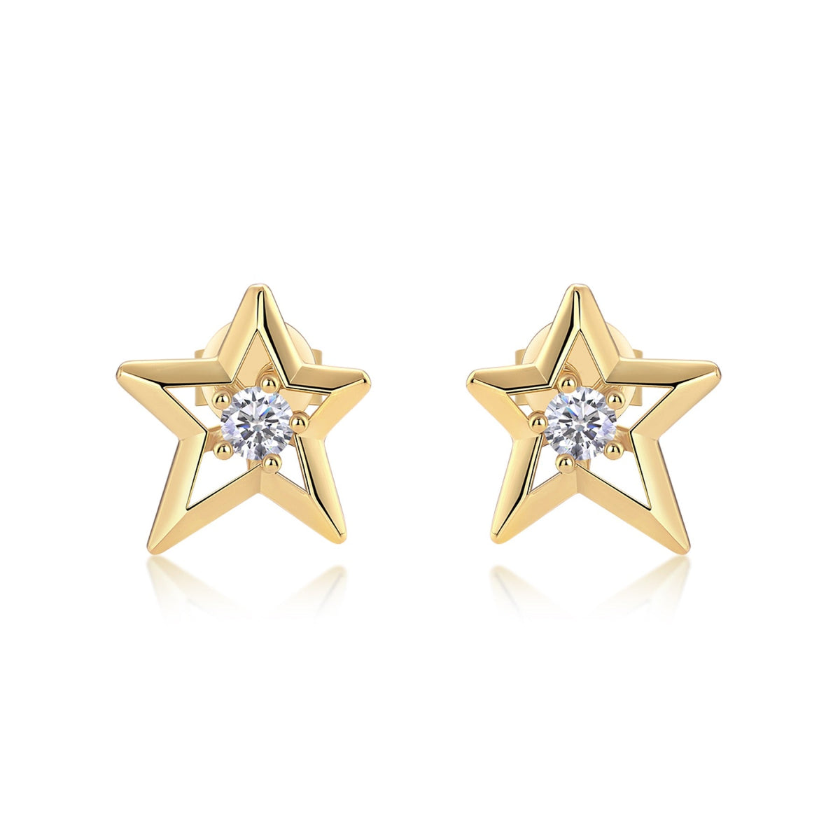 Astro Moissanite Star Stud Earrings in Gold-Tone Sterling Silver