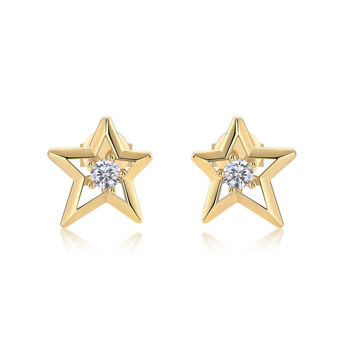 Astro Moissanite Star Stud Earrings in Gold-Tone Sterling Silver