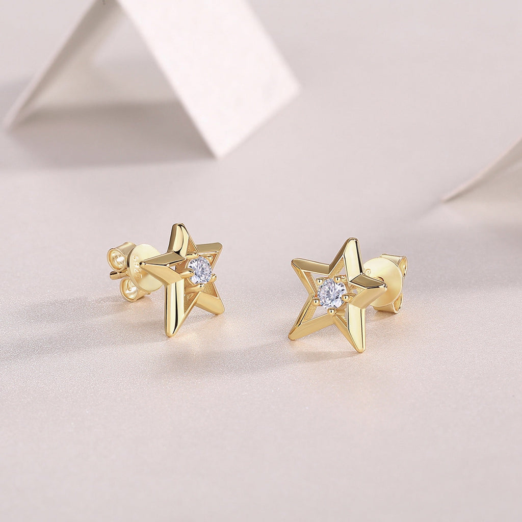 Astro Moissanite Star Stud Earrings in Gold-Tone Sterling Silver