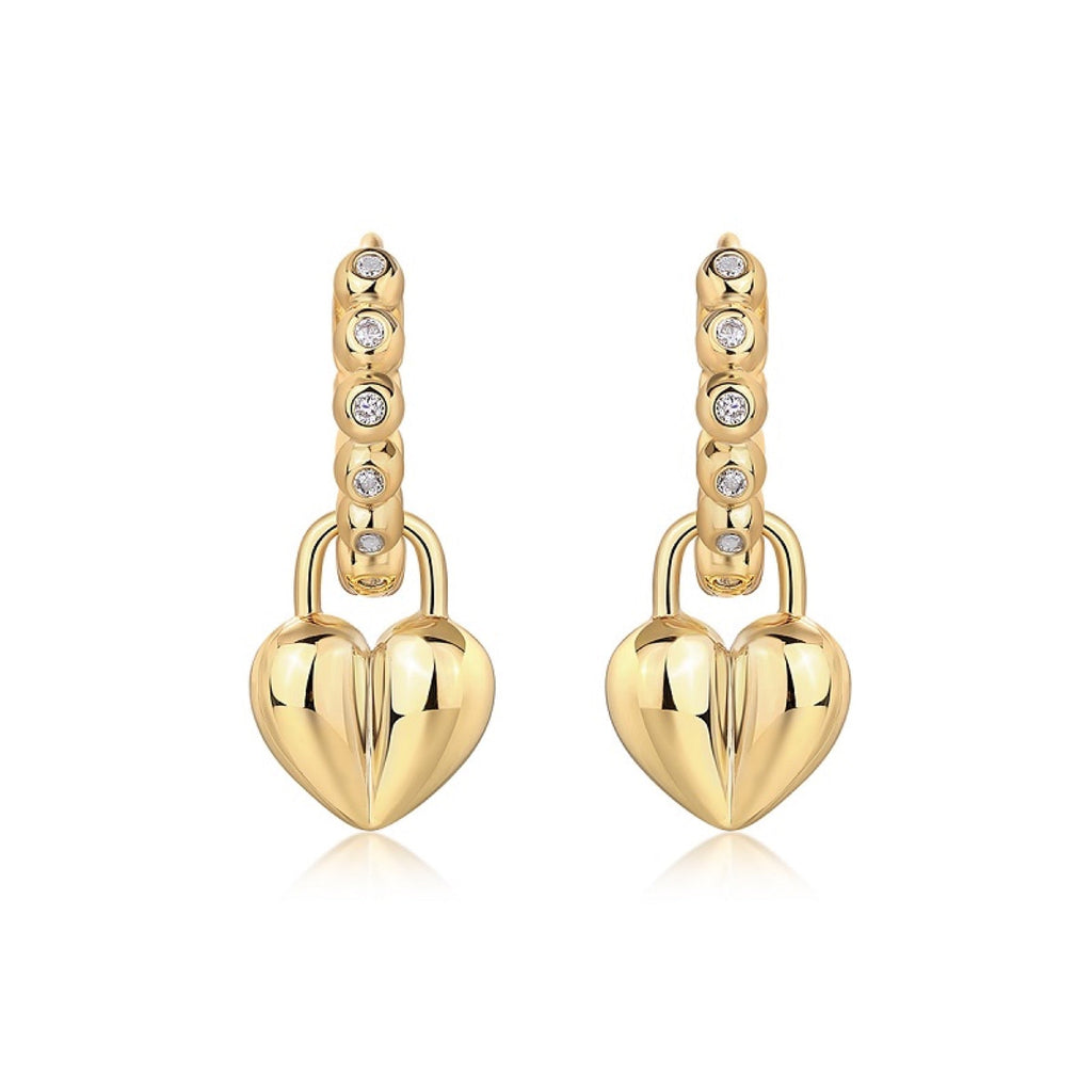 Cuoricino Moissanite Heart Drop Huggie Earrings in Gold-Tone Sterling Silver