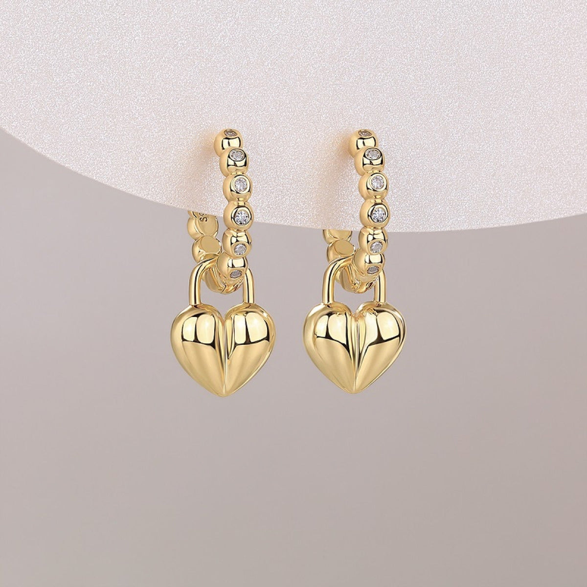 Cuoricino Moissanite Heart Drop Huggie Earrings in Gold-Tone Sterling Silver