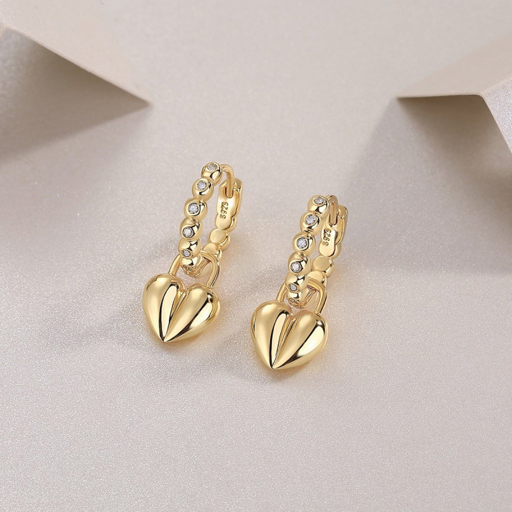 Cuoricino Moissanite Heart Drop Huggie Earrings in Gold-Tone Sterling Silver