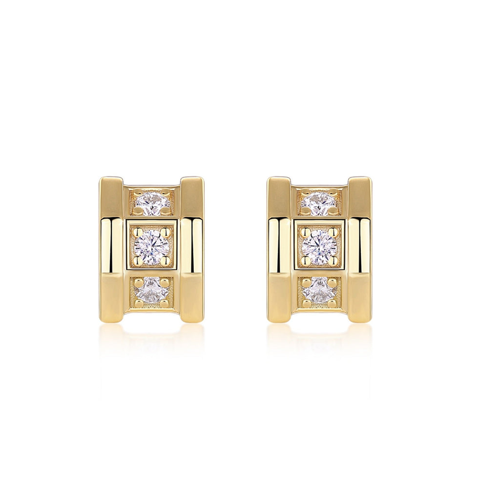 Quadretto Moissanite Geometric Stud Earrings in Gold-Tone Sterling Silver