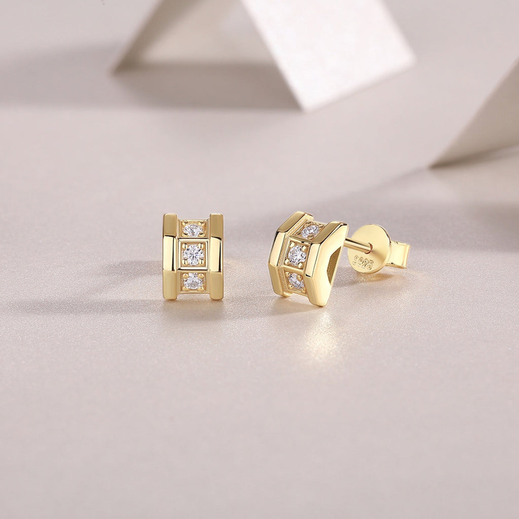 Quadretto Moissanite Geometric Stud Earrings in Gold-Tone Sterling Silver
