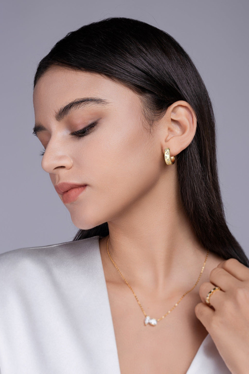 Cosmo Moissanite Huggie Hoop Earrings in Gold-Tone Sterling Silver