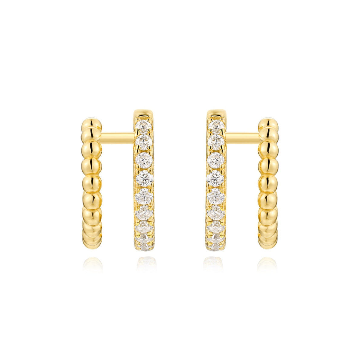 Perlina Moissanite Beaded Huggie Hoop Earrings in Gold-Tone Sterling Silver