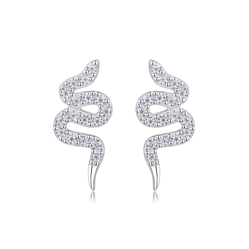 Serpent Moissanite Snake Ear Climber Earrings in Sterling Silver