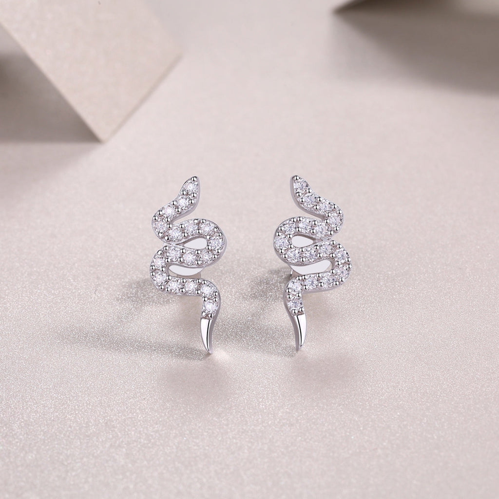 Serpent Moissanite Snake Ear Climber Earrings in Sterling Silver